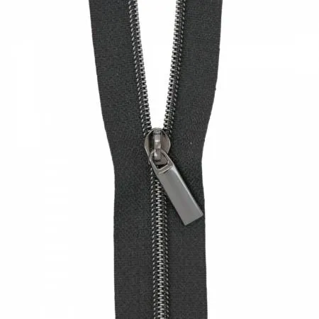 Black #3 Nylon Gunmetal Coil Zippers: 3 Yards with 9 Pulls - Sallie Tomato