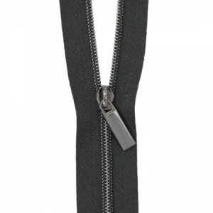 Black #3 Nylon Gunmetal Coil Zippers: 3 Yards with 9 Pulls - Sallie Tomato