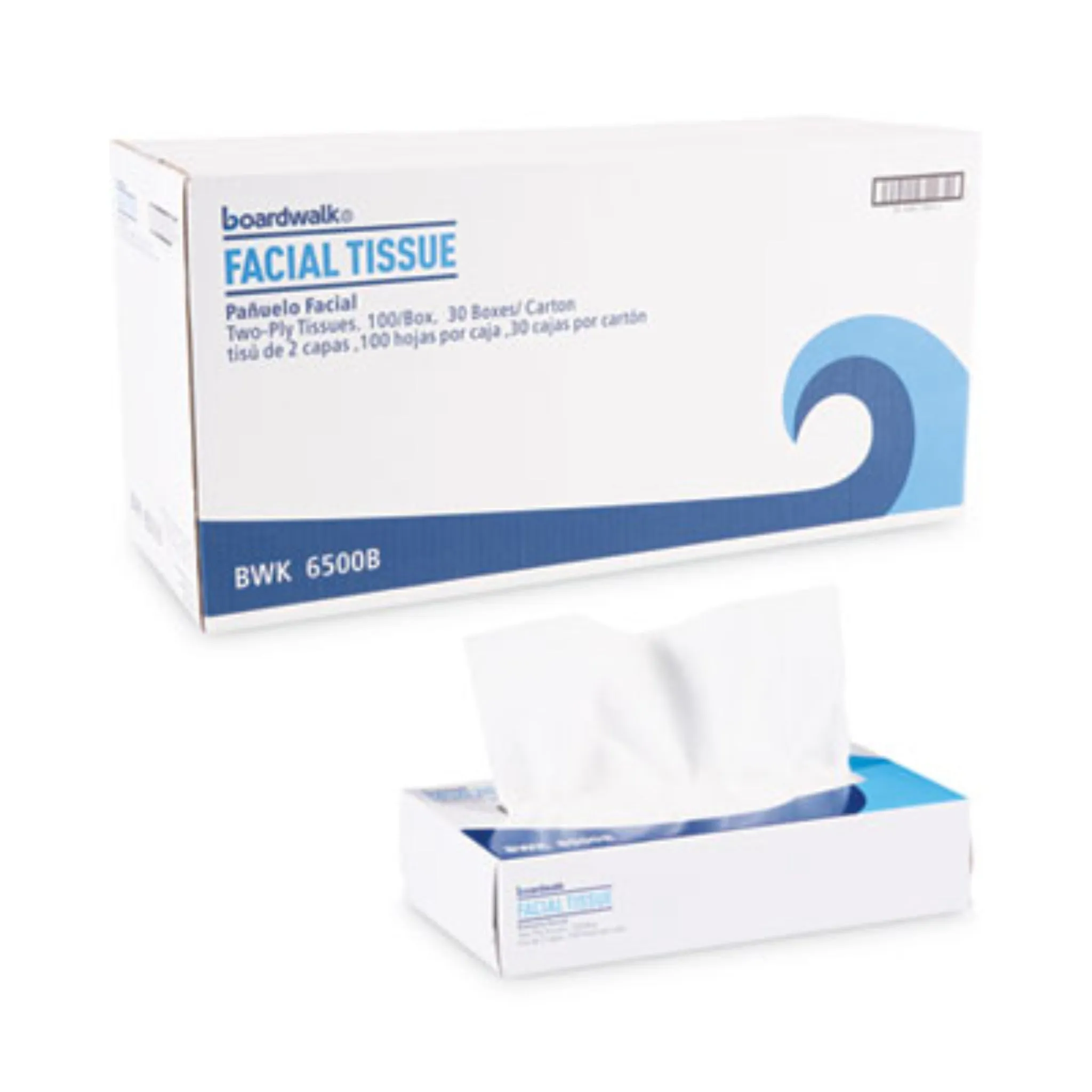 BOARDWALK BWK6500B Office Packs Facial Tissue, 2-Ply, White, Flat Box, Carton of 30 Boxes