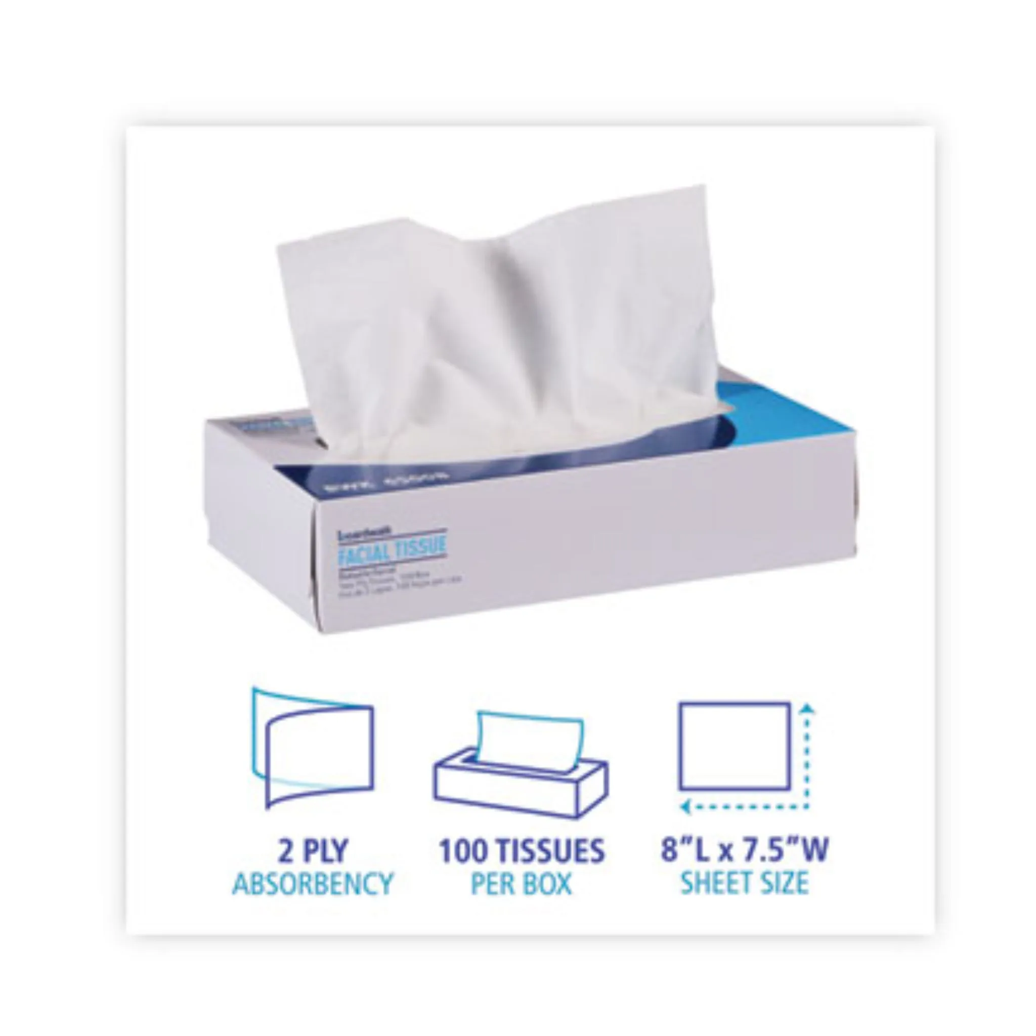 BOARDWALK BWK6500B Office Packs Facial Tissue, 2-Ply, White, Flat Box, Carton of 30 Boxes