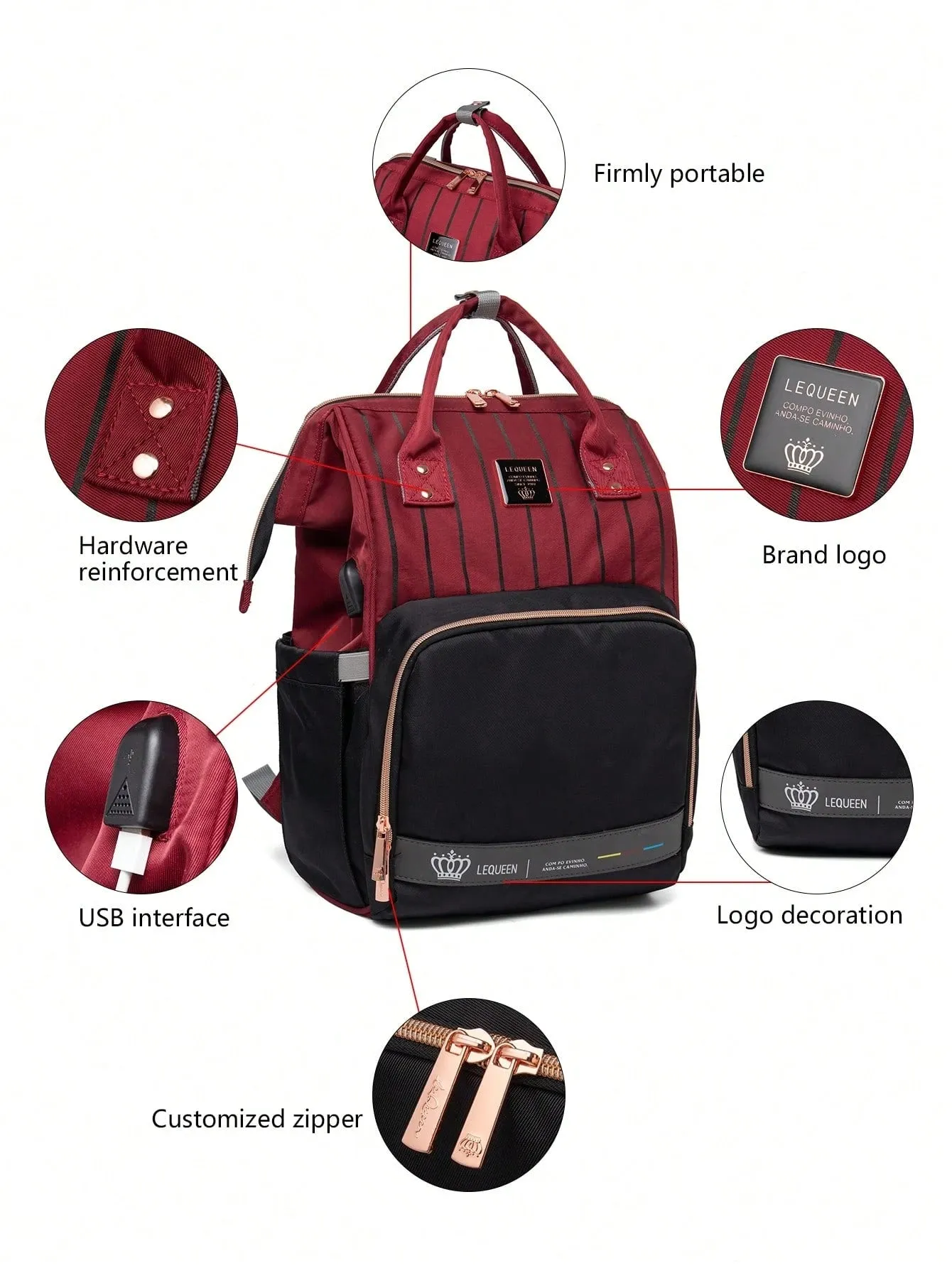 Burgundy LeQueen Baby Diaper Bag