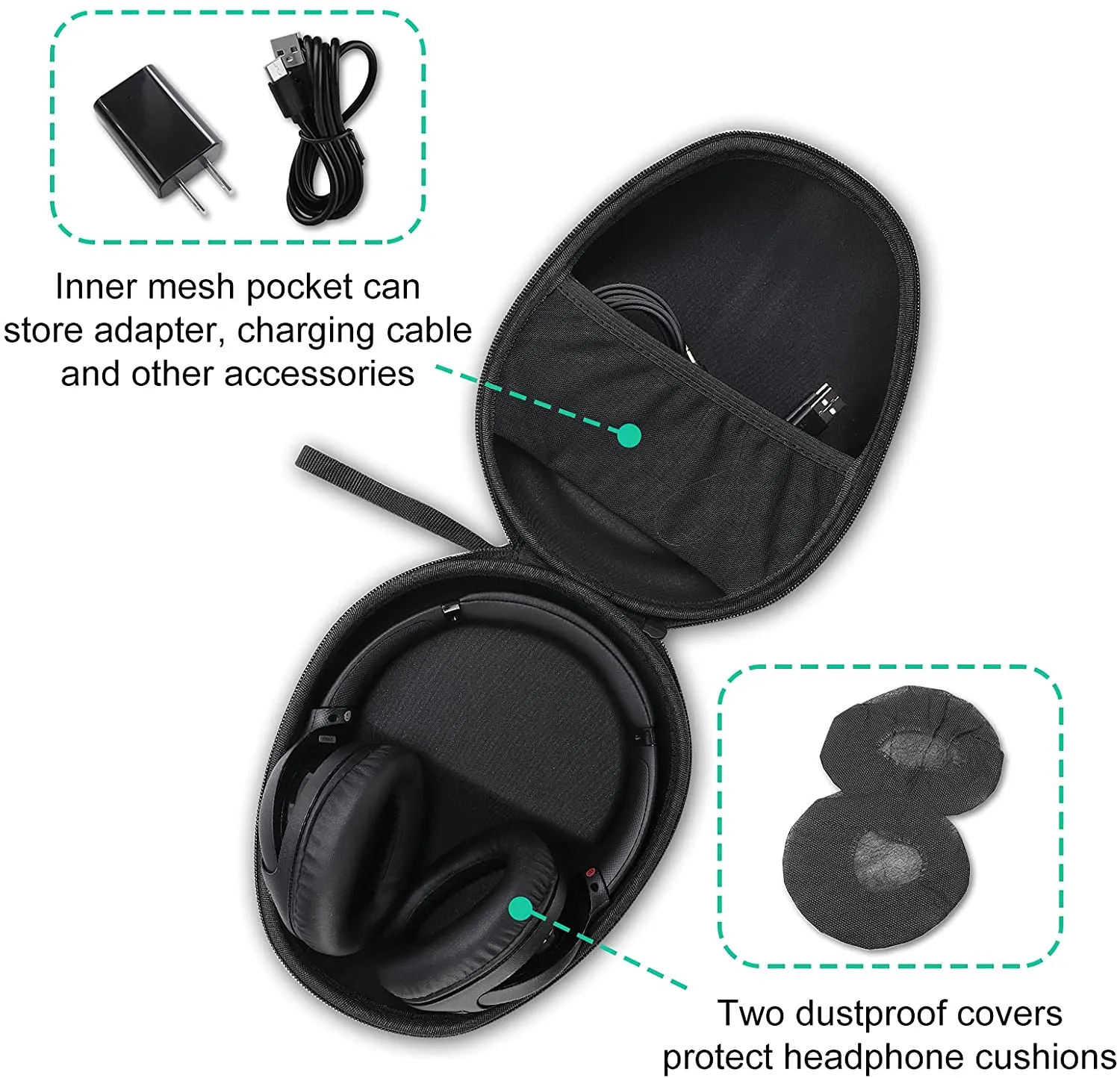 (CASE ONLY) Hard Shell Headphone Case for Over Ear Headphones | ProCase