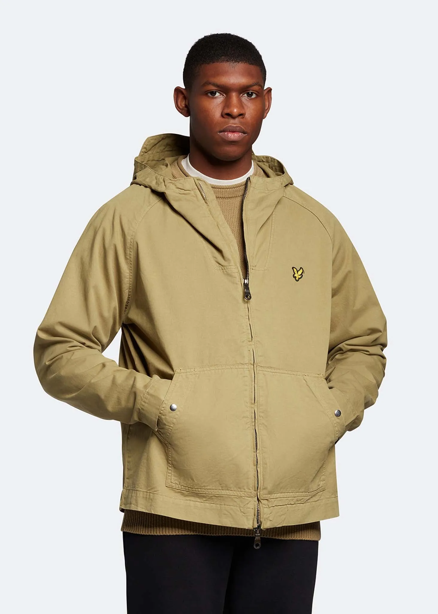Garment dyed zip through jacket - seaweed