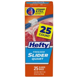 Hefty Slider Freezer Storage Bags, Quart Size, 25 Count