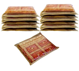 Homestic Foldable Single saree covers with Zip|Saree Storage Bags|Clothes Organiser for wardrobe Set of 12|Transparent Top With Premium Zipper|Beige|