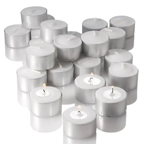 Itisha Treendzs 8-9 Hour Burn Time, Long Burning Tealights, Tea Lights Candles Long Burning - 9 Hour Tealights Unscented White Candles (Set of 75)