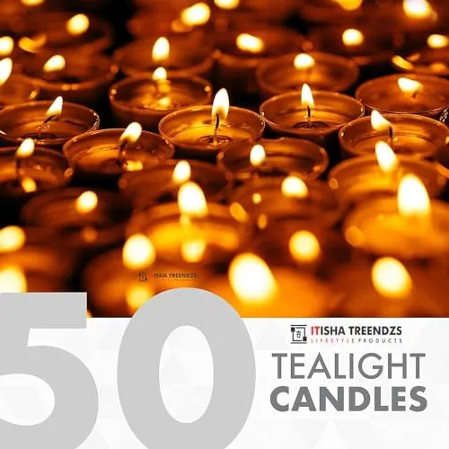 Itisha Treendzs 8-9 Hour Burn Time, Long Burning Tealights, Tea Lights Candles Long Burning - 9 Hour Tealights Unscented White Candles (Set of 75)