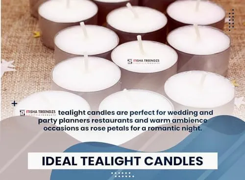 Itisha Treendzs 8-9 Hour Burn Time, Long Burning Tealights, Tea Lights Candles Long Burning - 9 Hour Tealights Unscented White Candles (Set of 75)