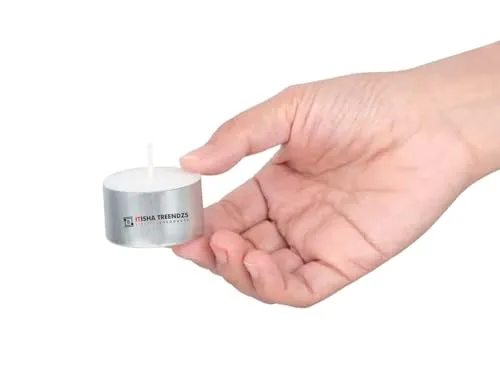 Itisha Treendzs 8-9 Hour Burn Time, Long Burning Tealights, Tea Lights Candles Long Burning - 9 Hour Tealights Unscented White Candles (Set of 75)