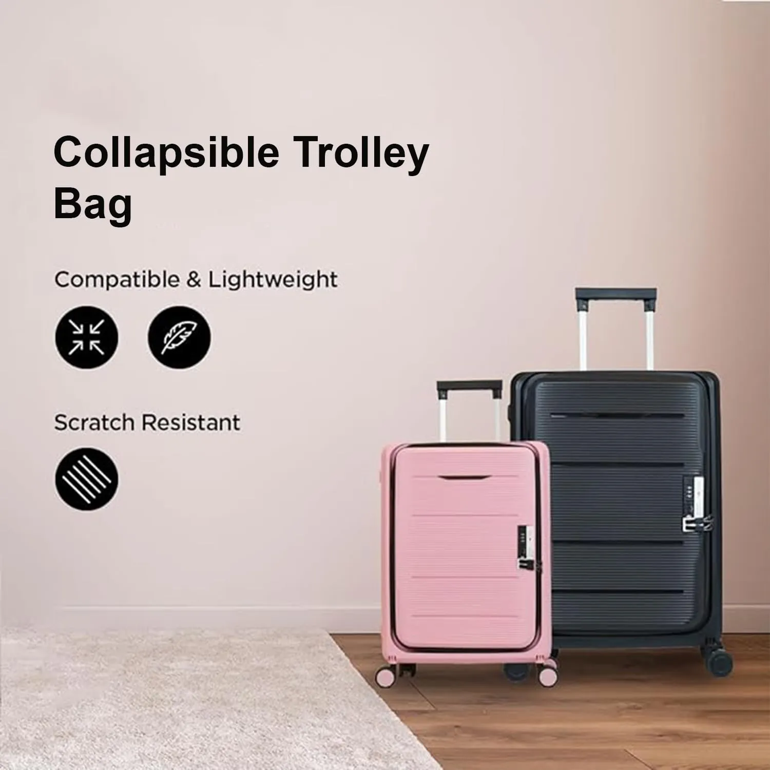 Kuber Industries Luggage Bag | Trolley Bags for Travel | Collapsible Luggage Bag | Travelling Bag | Trolley Bags for Suitcase | Lightweight Luggage Bag | 20P-24P Inch |Pack of 4| Rose Pink