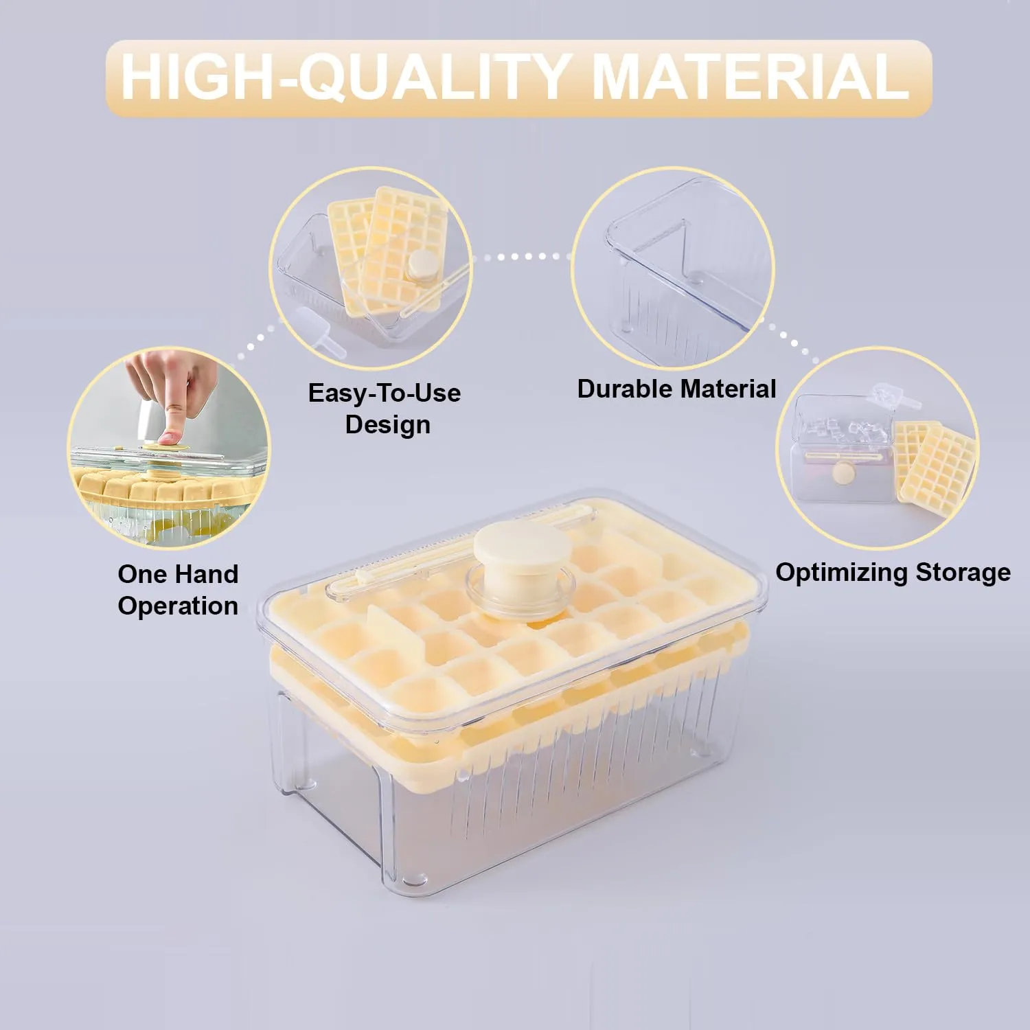 Kuber Industries Pack of 5| 2 Layer Ice Cube Tray with Lid | Ice Cube Storage Box with Ice Scoop | 56 Ice Cube Molds for Freezing | One-Press Demolding | BPA Free | Beige