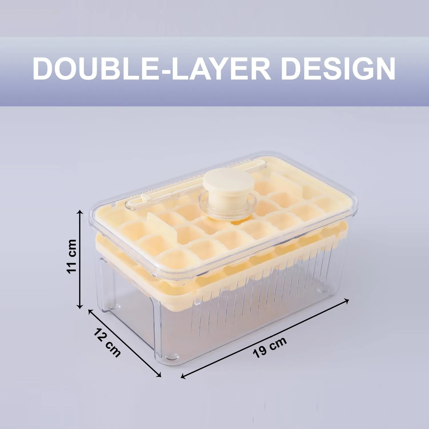 Kuber Industries Pack of 5| 2 Layer Ice Cube Tray with Lid | Ice Cube Storage Box with Ice Scoop | 56 Ice Cube Molds for Freezing | One-Press Demolding | BPA Free | Beige