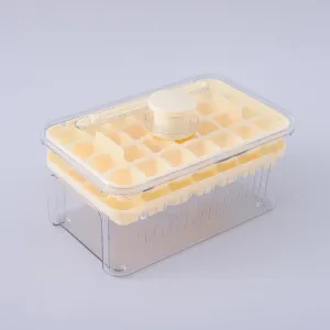 Kuber Industries Pack of 5| 2 Layer Ice Cube Tray with Lid | Ice Cube Storage Box with Ice Scoop | 56 Ice Cube Molds for Freezing | One-Press Demolding | BPA Free | Beige