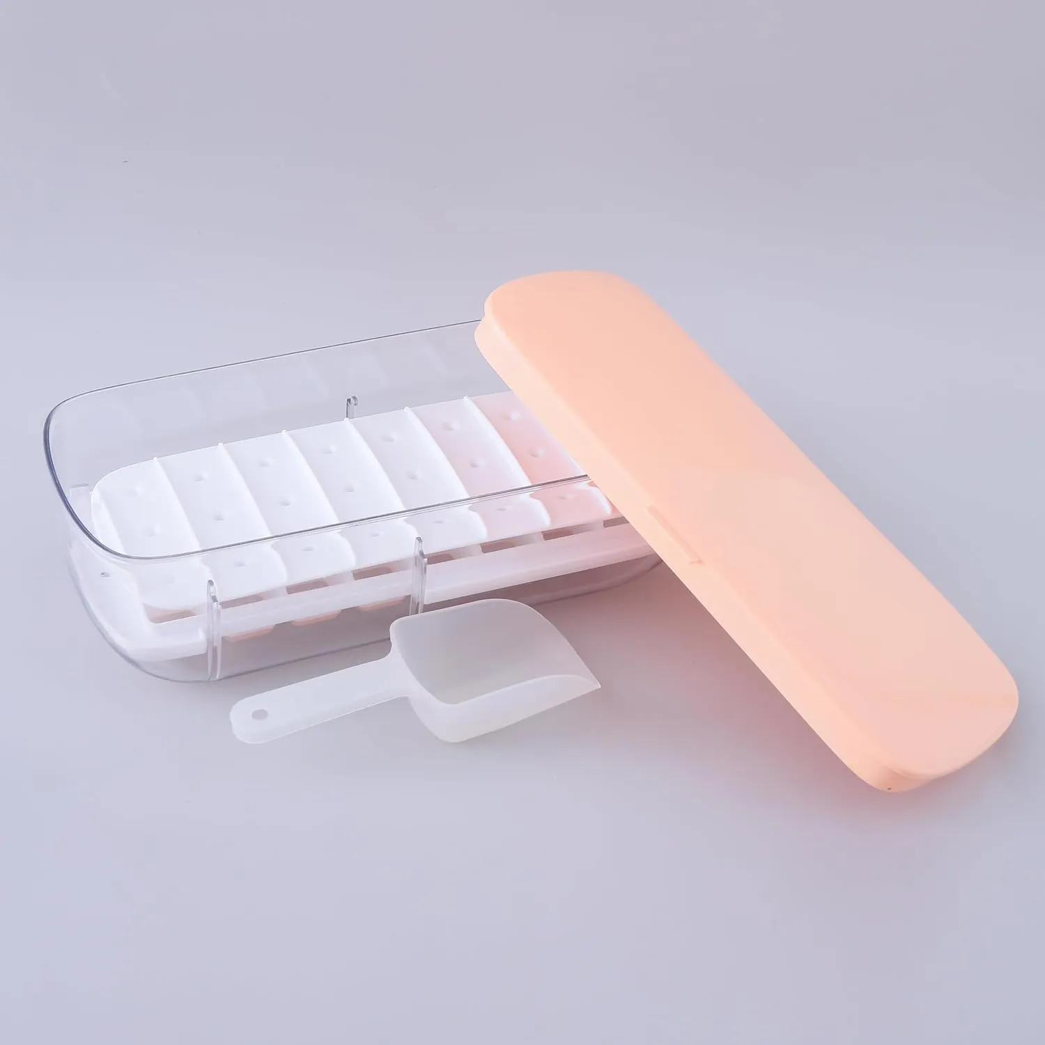 Kuber Industries Pack of 5 Ice Cube Tray with Lid | Ice Cube Storage Box with Ice Scoop | 24 Ice Cube Molds for Freezing | One-Press Demolding | BPA Free | Pink