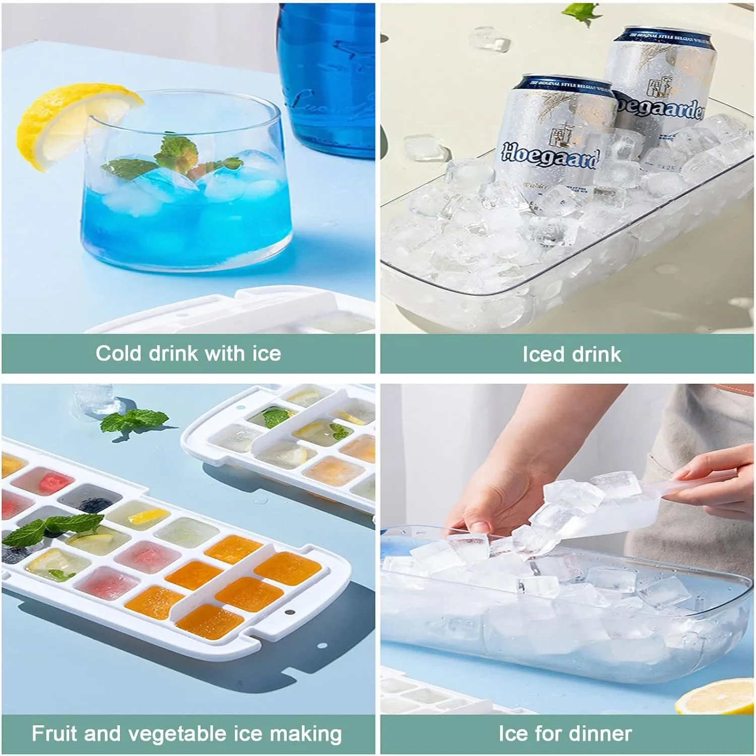 Kuber Industries Pack of 5 Ice Cube Tray with Lid | Ice Cube Storage Box with Ice Scoop | 24 Ice Cube Molds for Freezing | One-Press Demolding | BPA Free | Pink