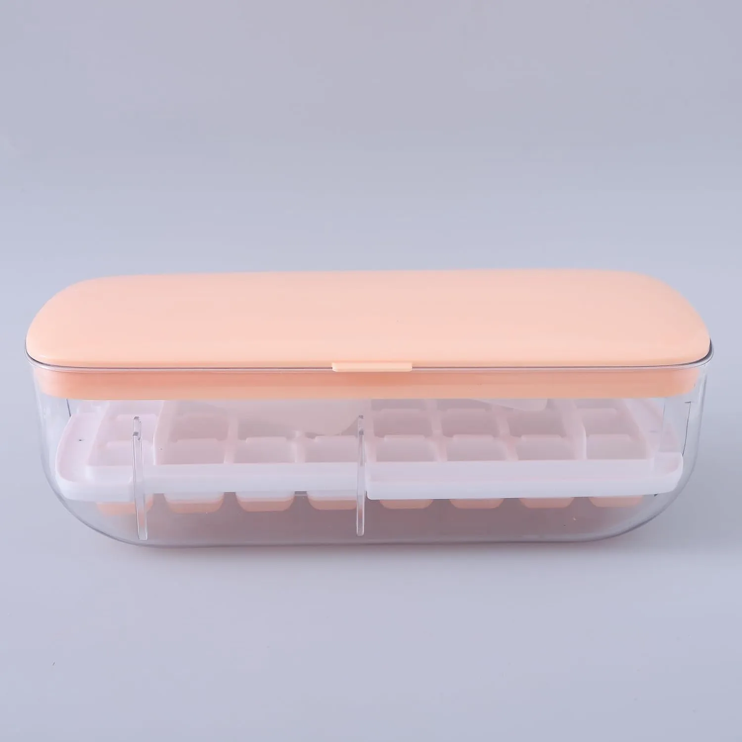 Kuber Industries Pack of 5 Ice Cube Tray with Lid | Ice Cube Storage Box with Ice Scoop | 24 Ice Cube Molds for Freezing | One-Press Demolding | BPA Free | Pink