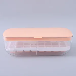Kuber Industries Pack of 5 Ice Cube Tray with Lid | Ice Cube Storage Box with Ice Scoop | 24 Ice Cube Molds for Freezing | One-Press Demolding | BPA Free | Pink