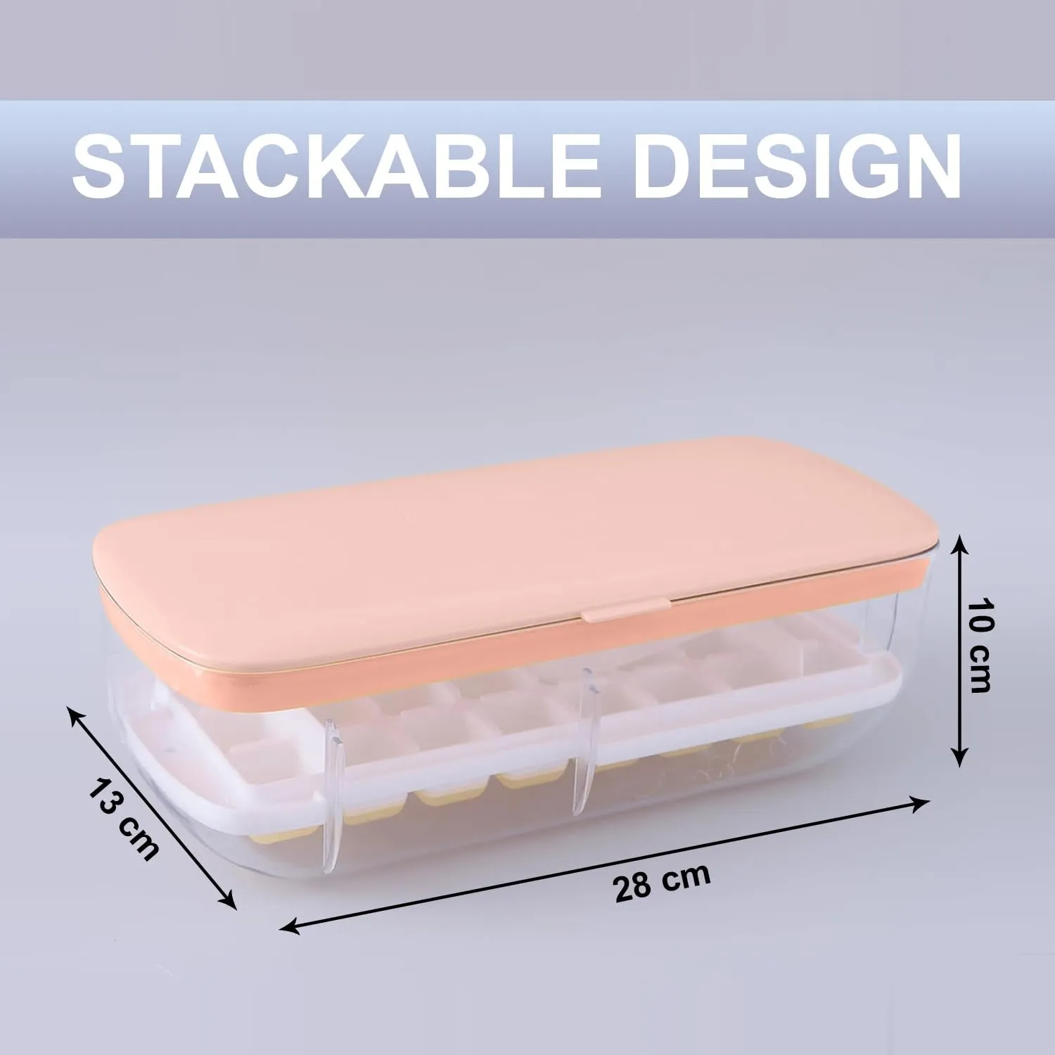 Kuber Industries Pack of 5 Ice Cube Tray with Lid | Ice Cube Storage Box with Ice Scoop | 24 Ice Cube Molds for Freezing | One-Press Demolding | BPA Free | Pink