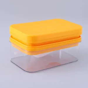 Kuber Industries Pack of 5|2 Layer Ice Cube Tray with Lid | Ice Cube Storage Box with Ice Scoop | 56 Ice Cube Molds for Freezing | One-Press Demolding | BPA Free | Orange