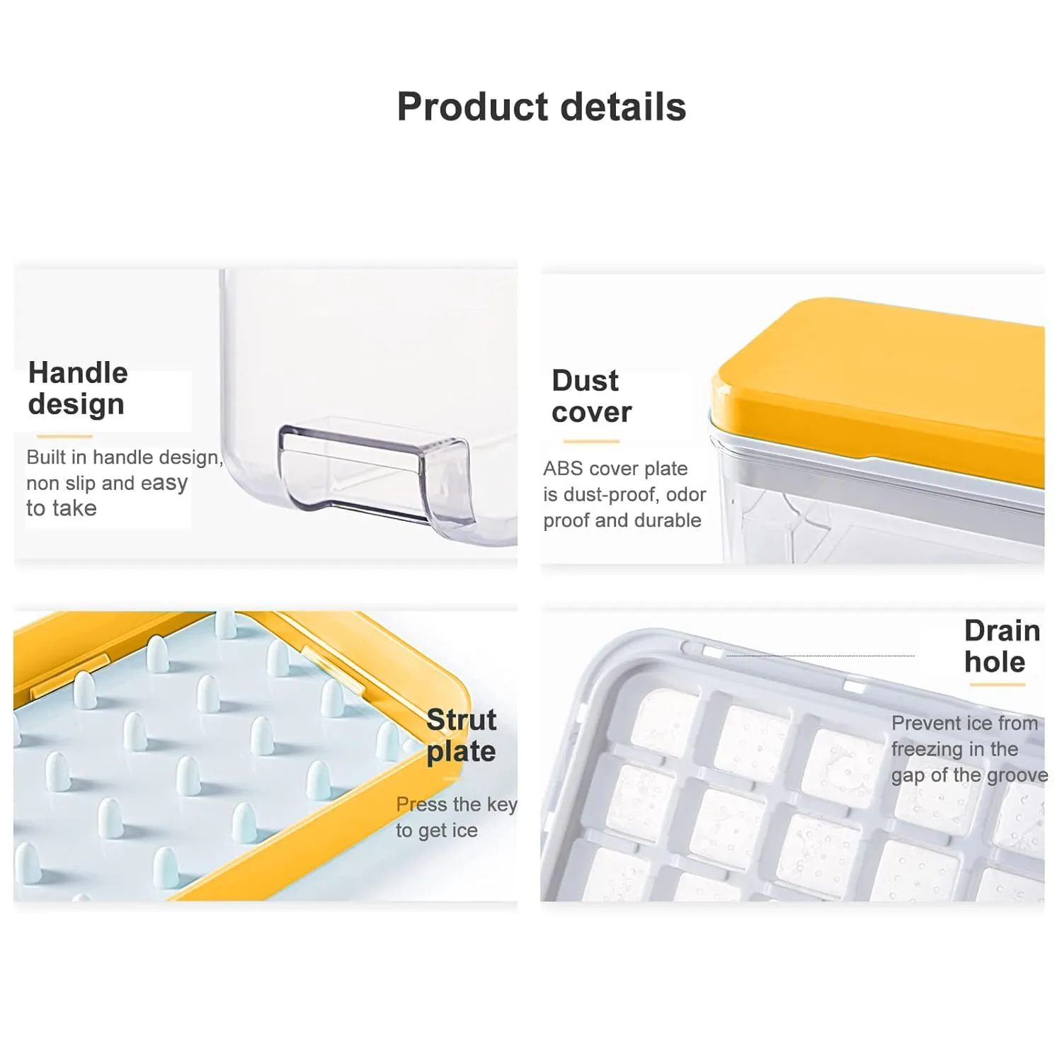 Kuber Industries Pack of 5|2 Layer Ice Cube Tray with Lid | Ice Cube Storage Box with Ice Scoop | 56 Ice Cube Molds for Freezing | One-Press Demolding | BPA Free | Orange