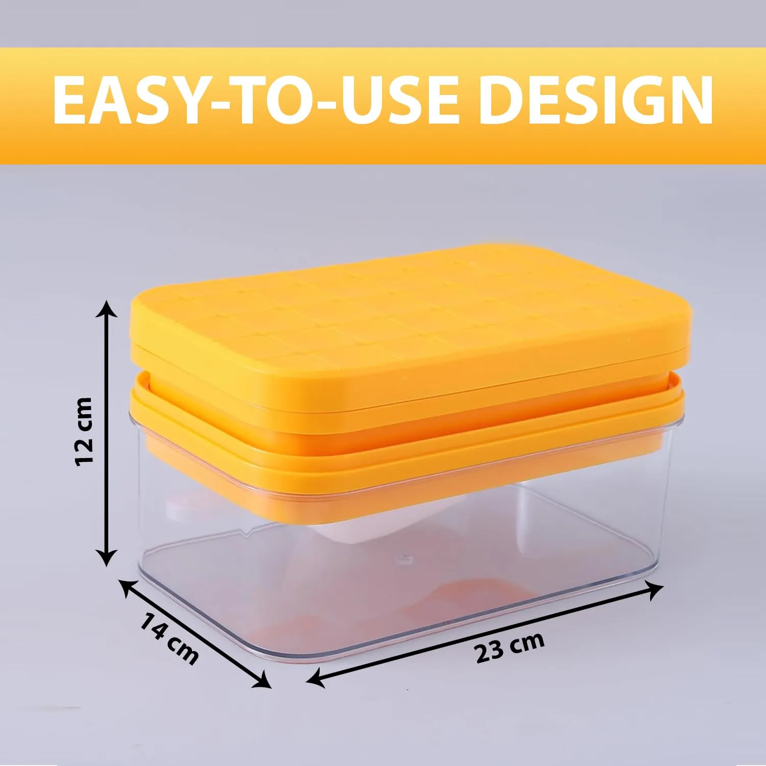 Kuber Industries Pack of 5|2 Layer Ice Cube Tray with Lid | Ice Cube Storage Box with Ice Scoop | 56 Ice Cube Molds for Freezing | One-Press Demolding | BPA Free | Orange