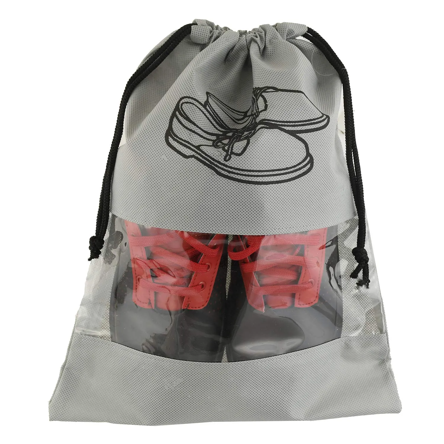 Kuber Industries Shoe Cover/String Bag Organizer|Shoe Print & Non Woven Material|Transparent Window|Size 43 x 30 Cm, Pack of 6 (Grey)-CTMTC039482