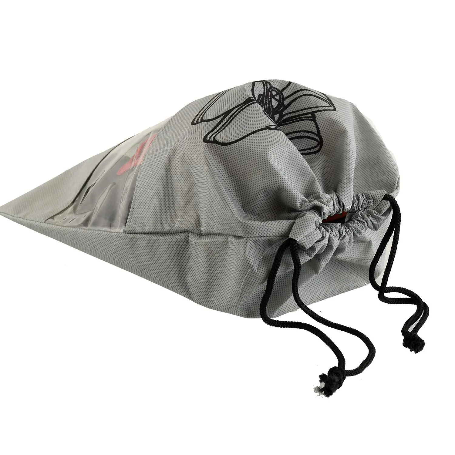 Kuber Industries Shoe Cover/String Bag Organizer|Shoe Print & Non Woven Material|Transparent Window|Size 43 x 30 Cm, Pack of 6 (Grey)-CTMTC039482