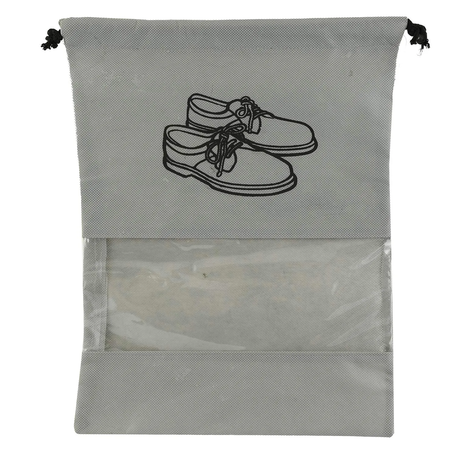 Kuber Industries Shoe Cover/String Bag Organizer|Shoe Print & Non Woven Material|Transparent Window|Size 43 x 30 Cm, Pack of 6 (Grey)-CTMTC039482