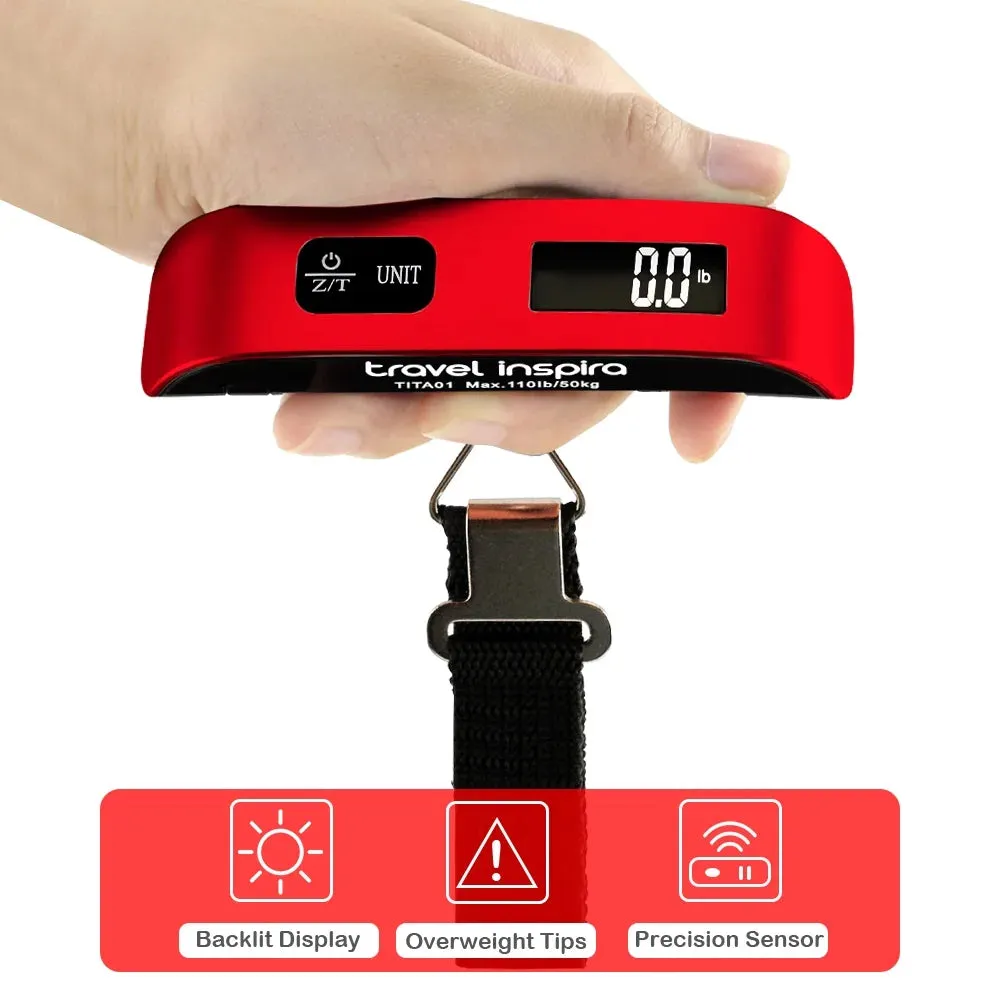 Luggage Scale Travel Inspira Digital Hanging Bag Weight Handheld Scale with Temperature Function Red 110LB
