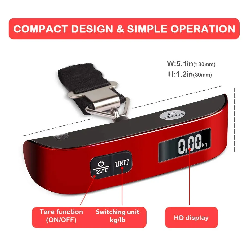 Luggage Scale Travel Inspira Digital Hanging Bag Weight Handheld Scale with Temperature Function Red 110LB