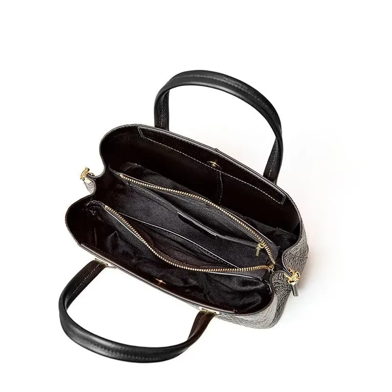 Luxury CrocGrain Zipper Shoulder Bag