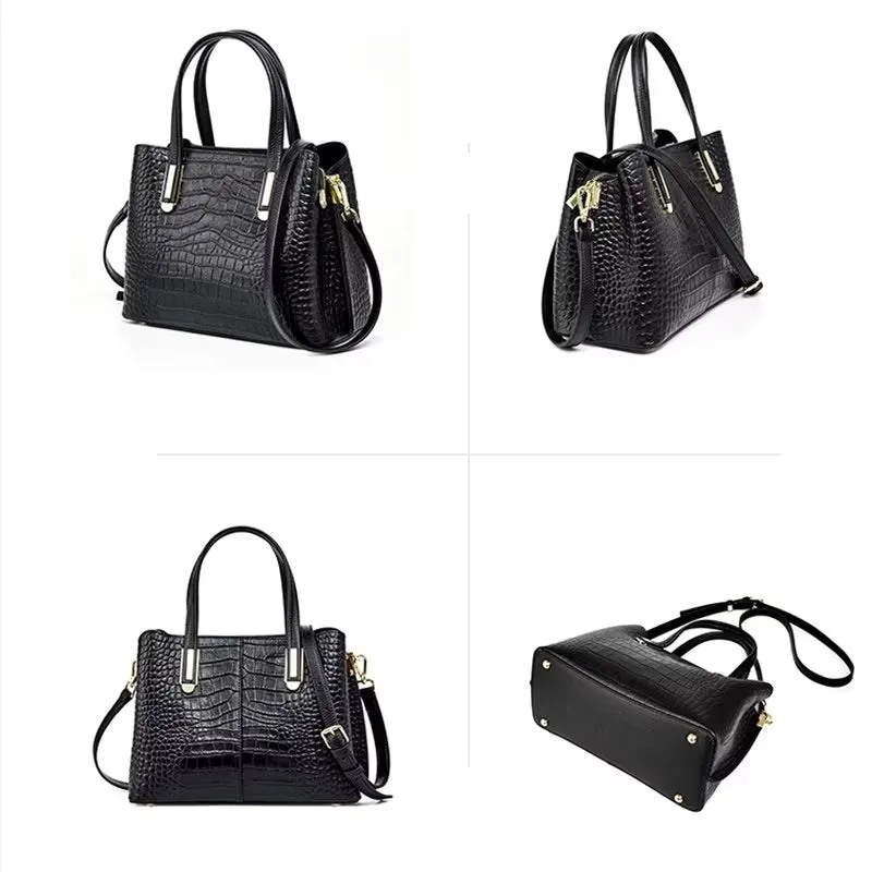 Luxury CrocGrain Zipper Shoulder Bag