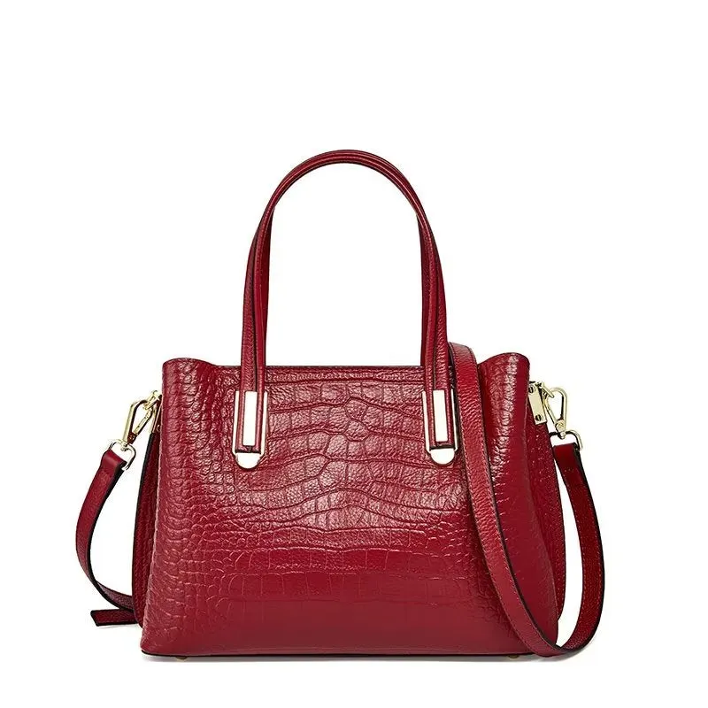 Luxury CrocGrain Zipper Shoulder Bag