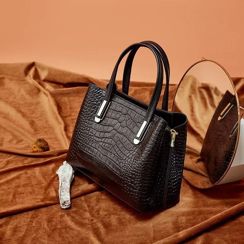 Luxury CrocGrain Zipper Shoulder Bag