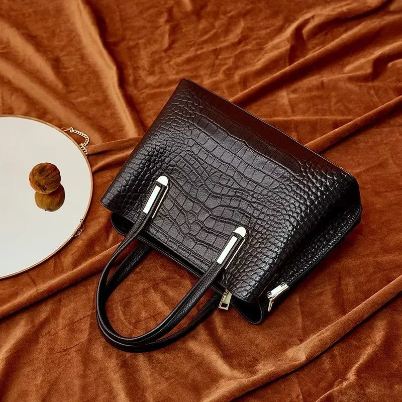 Luxury CrocGrain Zipper Shoulder Bag