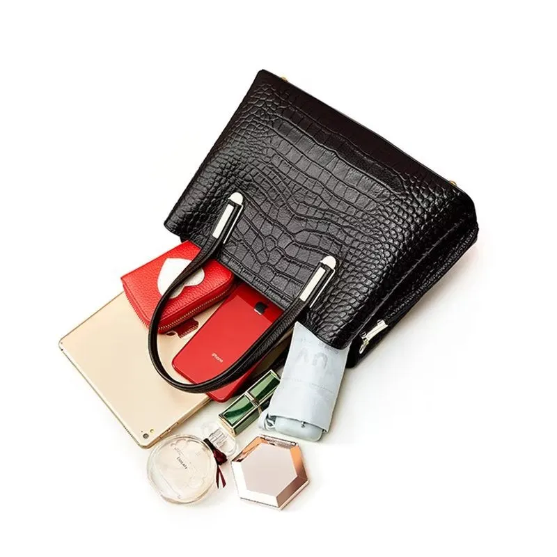 Luxury CrocGrain Zipper Shoulder Bag