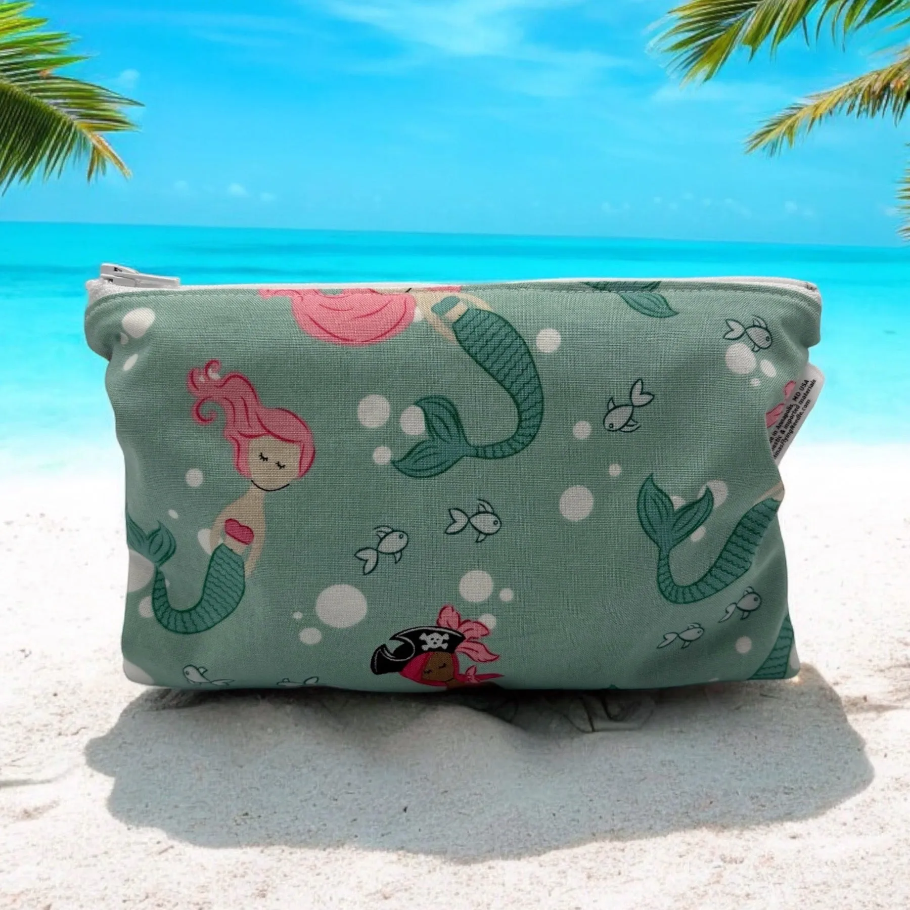 Snack Sized Reusable Zippered Bag Mermaids on Mint