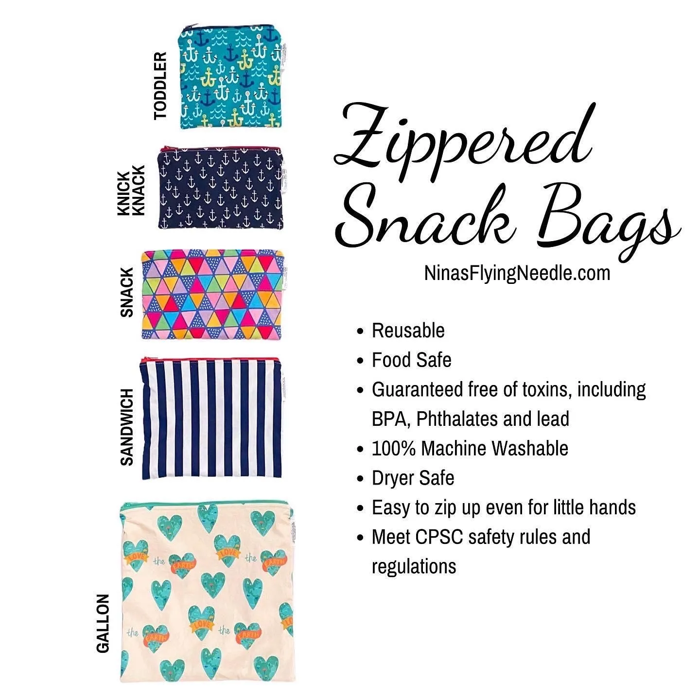 Snack Sized Reusable Zippered Bag Stars and Stripes Combo Print