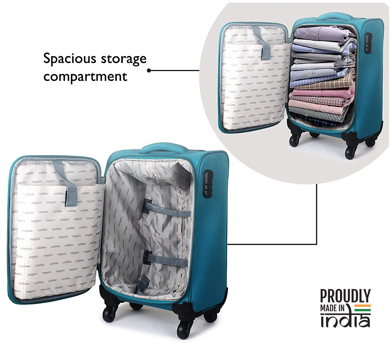 The Clownfish Globetrotter Series Luggage Polyester Softsided Suitcase 4 Wheel Trolley Bag (61 cm, Crimson Red)