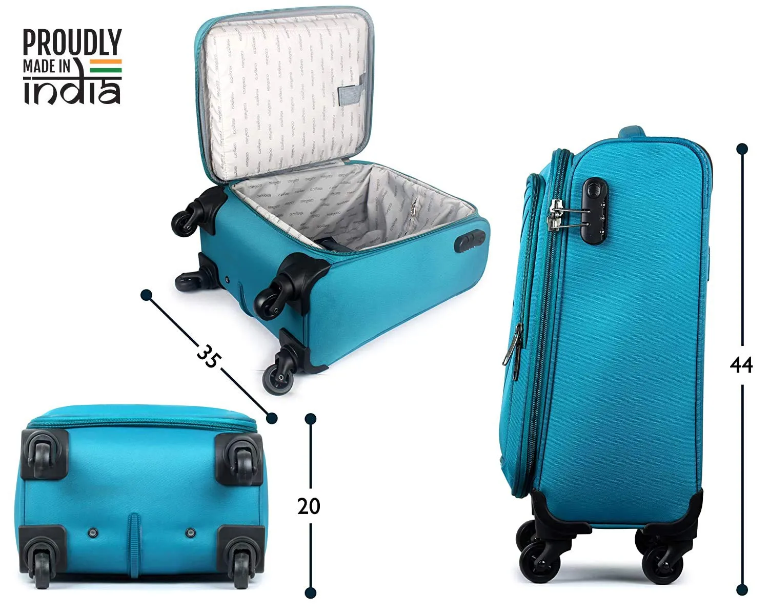 The Clownfish Globetrotter Series Luggage Polyester Softsided Suitcase 4 Wheel Trolley Bag (61 cm, Crimson Red)
