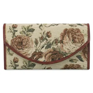 The Clownfish Mia Collection Tapestry Fabric & Faux Leather Snap Flap Closure Womens Wallet Clutch Ladies Purse with Multiple Card Holders (Brown-Floral)