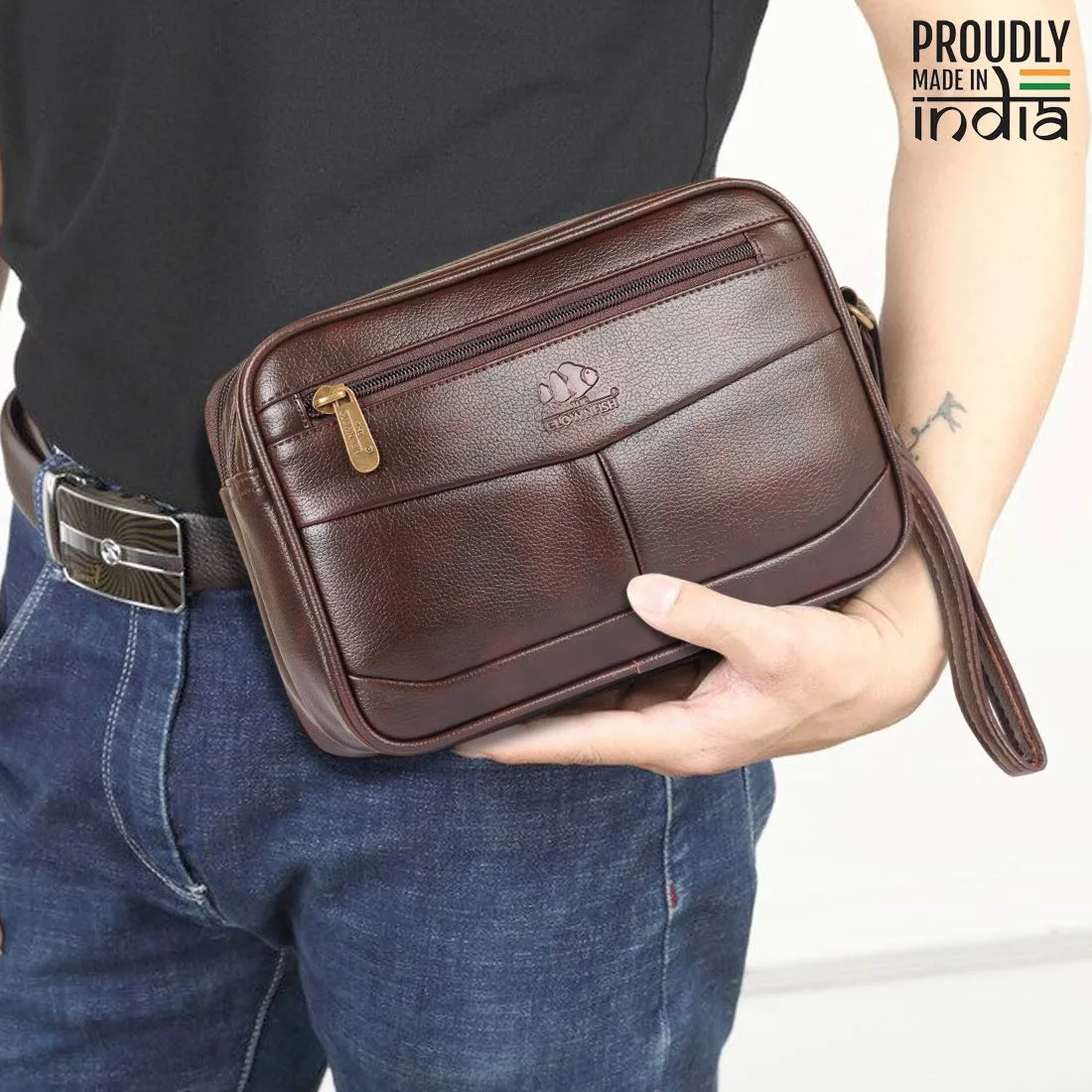 The Clownfish Multipurpose Travel Pouch Money Cash Pouch Wrist Handbag Clutch (Dark Brown)