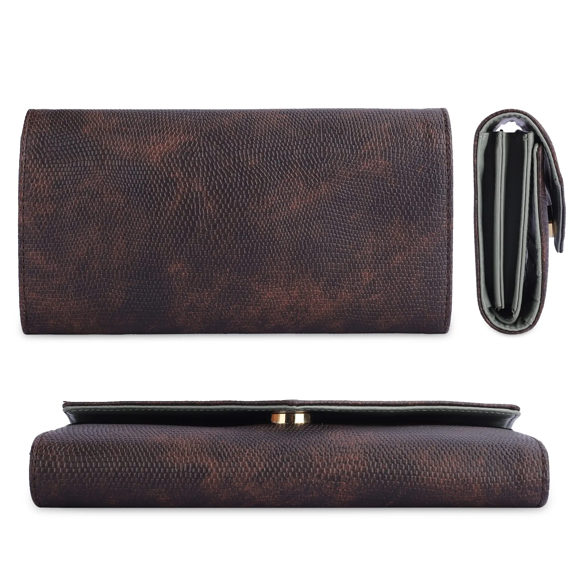 THE CLOWNFISH Riddhi Collection PVC Crocodile Finish Snap Flap Closure Bi-Fold Womens Wallet Clutch Ladies Purse with Multiple Card Holders (Maroon)