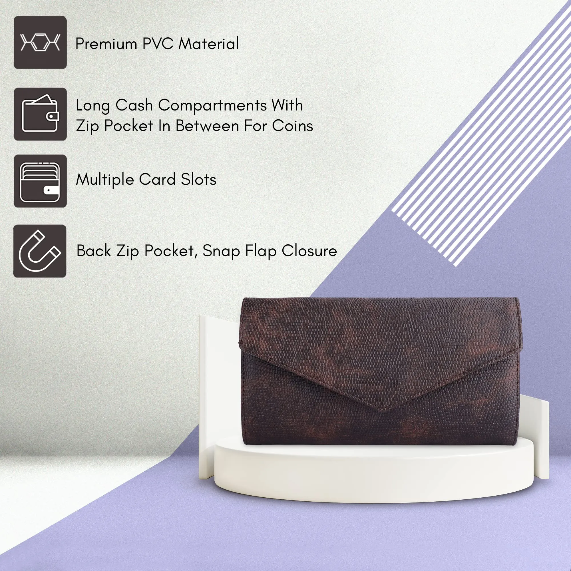 THE CLOWNFISH Riddhi Collection PVC Crocodile Finish Snap Flap Closure Bi-Fold Womens Wallet Clutch Ladies Purse with Multiple Card Holders (Maroon)