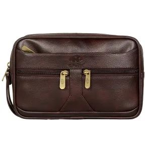 THE CLOWNFISH Unisex Multipurpose Travel Pouch Money Cash Pouch Wrist Handbag Clutch With Wrist Belt (Dark Brown)