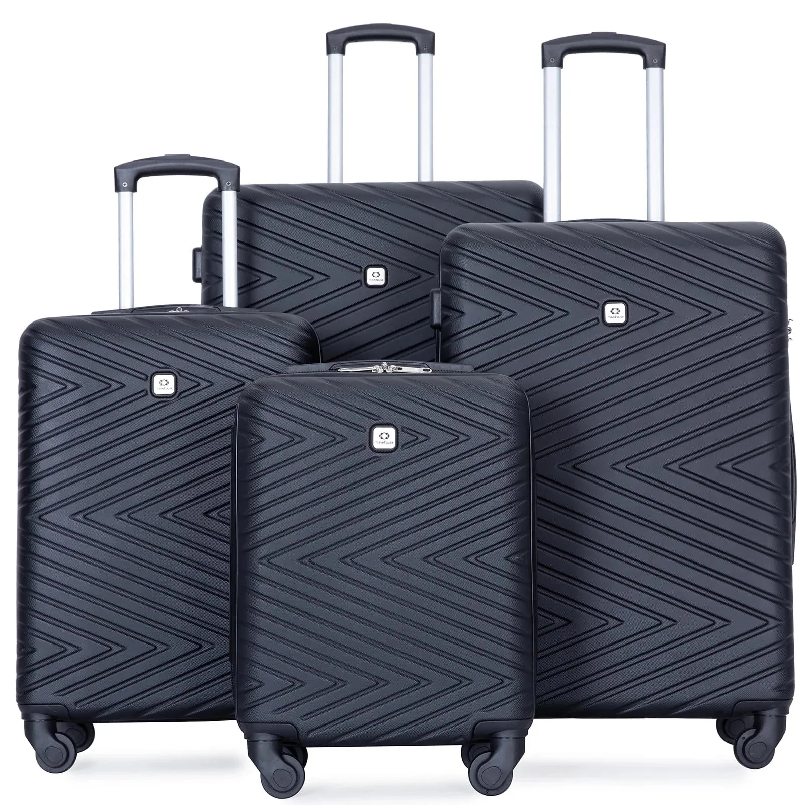 Travelhouse 4 Piece Hardshell Luggage Set Hardside Lightweight Suitcase with TSA Lock Spinner Wheels.(Black)