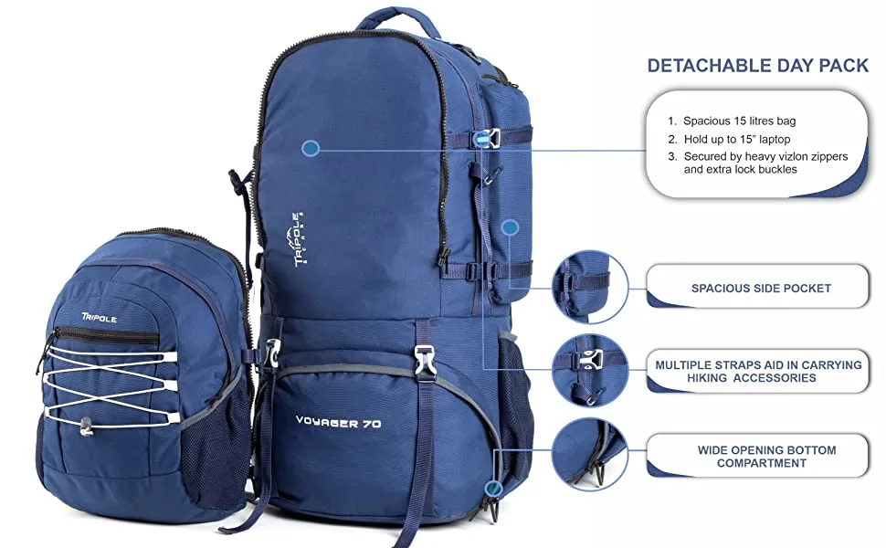 Tripole Voyager Rucksack and Backpack for Travelling with Detachable Bag | 70 Litres | Digital Camouflage