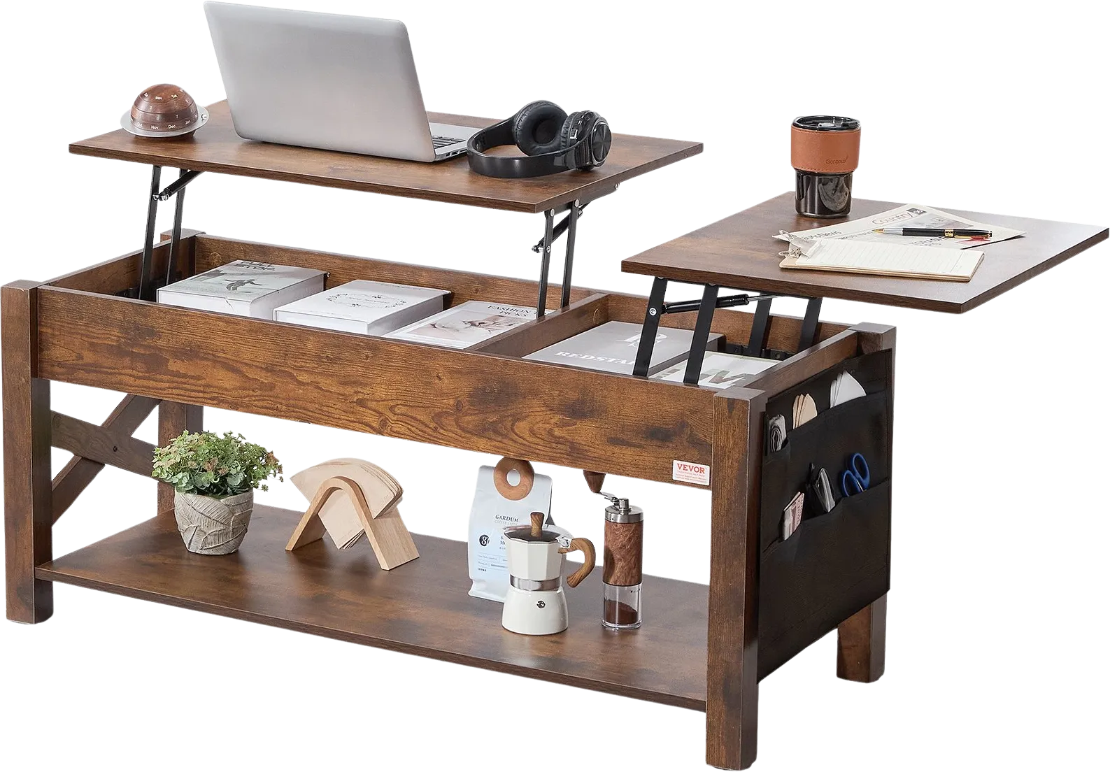 Vevor Lift Top Coffee Table 47.2" x 19.6"  Multi-Functional with Hidden Storage Brown New