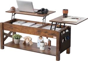 Vevor Lift Top Coffee Table 47.2" x 19.6"  Multi-Functional with Hidden Storage Brown New