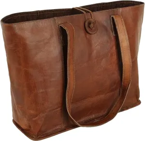 Vintage Genuine Leather Tote Bag Handbag Shopper Purse Shoulder Bag for Women Office Laptop Bag, Brown